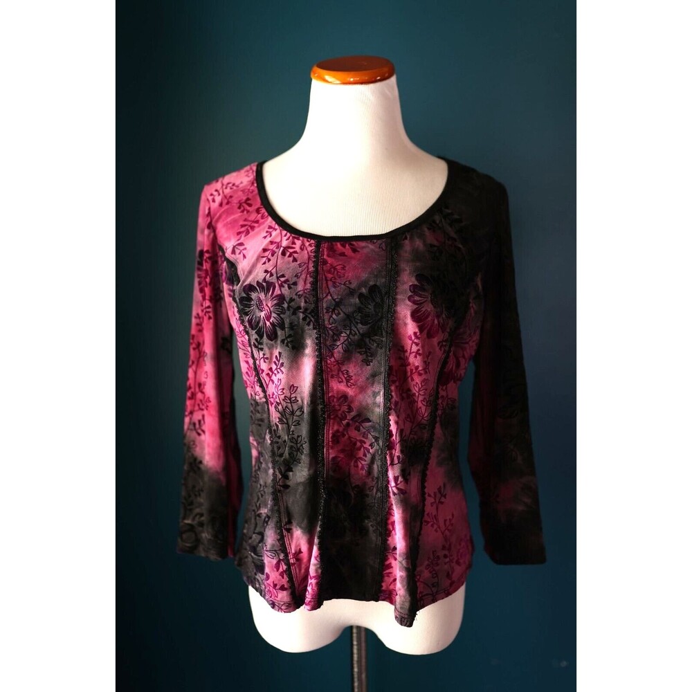 Sami & Jo Y2K Velvet Burnout Top Corset Style Floral Whimsigoth Dark Romantic L